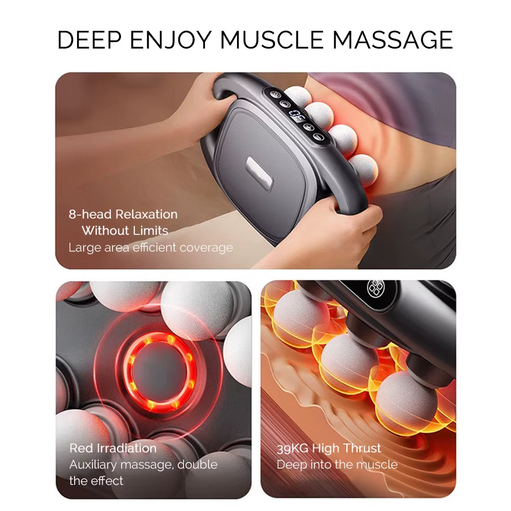 Powerpulse 8X – Deep Tissue Fascia Massage Gun with 8 Heads, 30 Speeds & Red Light Therapy