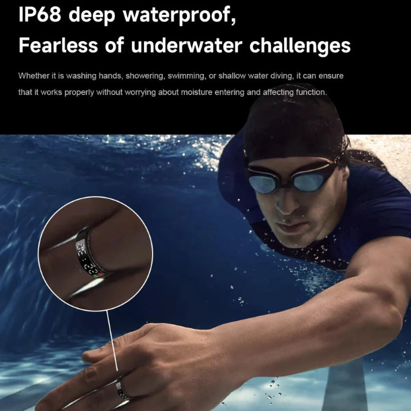 New SR08 Smart Ring LED Display Screen Heart Rate Sleeping Sports Modes Health Monitoring Men Women Stainless Steel Sports Ring