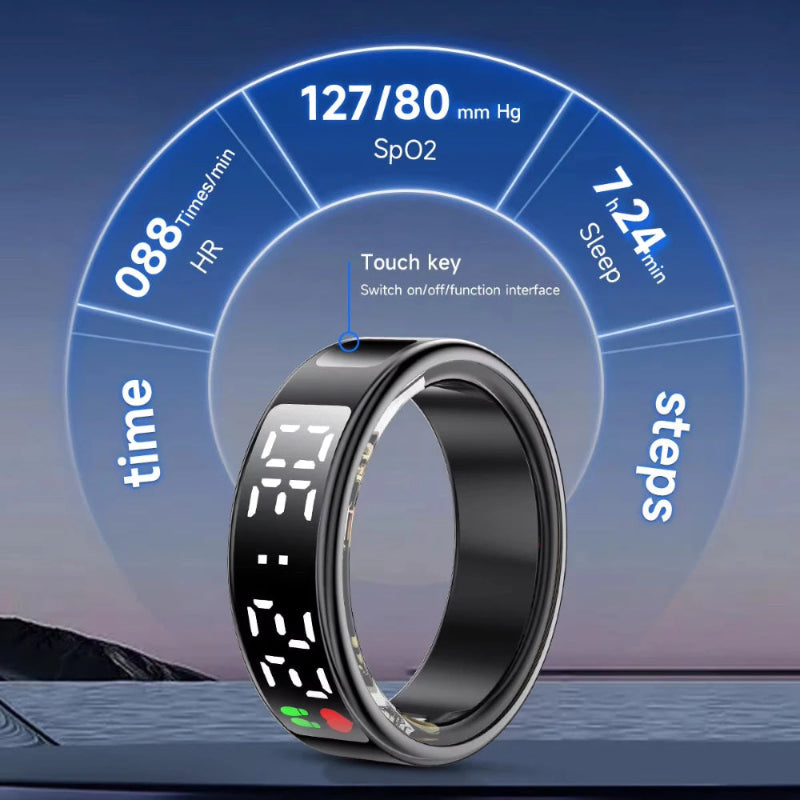 New SR08 Smart Ring LED Display Screen Heart Rate Sleeping Sports Modes Health Monitoring Men Women Stainless Steel Sports Ring
