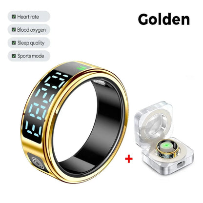 New SR08 Smart Ring LED Display Screen Heart Rate Sleeping Sports Modes Health Monitoring Men Women Stainless Steel Sports Ring