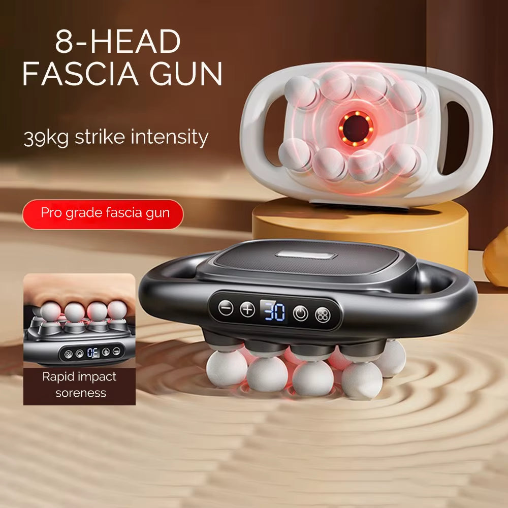 Powerpulse 8X – Deep Tissue Fascia Massage Gun with 8 Heads, 30 Speeds & Red Light Therapy