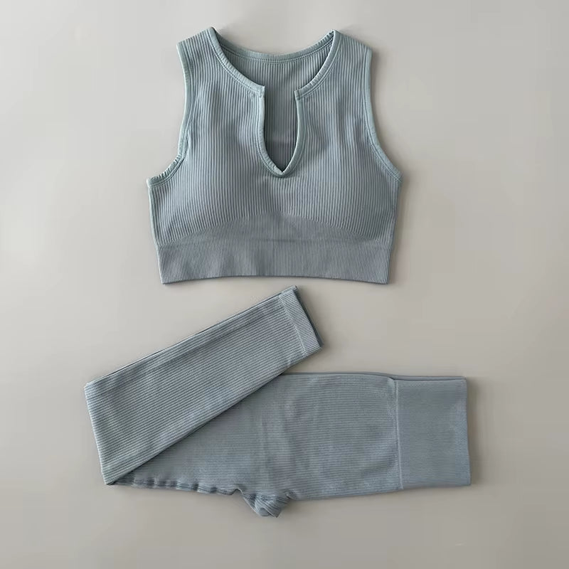 2/3Pcs Seamless Yoga Clothing Set Workout Sportswear Gym Clothing High Waist Leggings Crop Top Knitted Sports Outfit for Woman